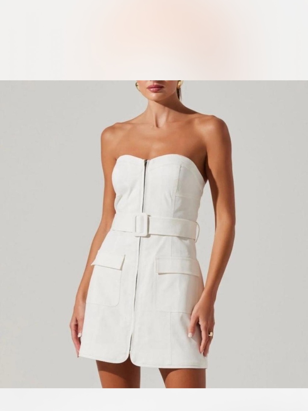 Strapless White Belted Mini Dress